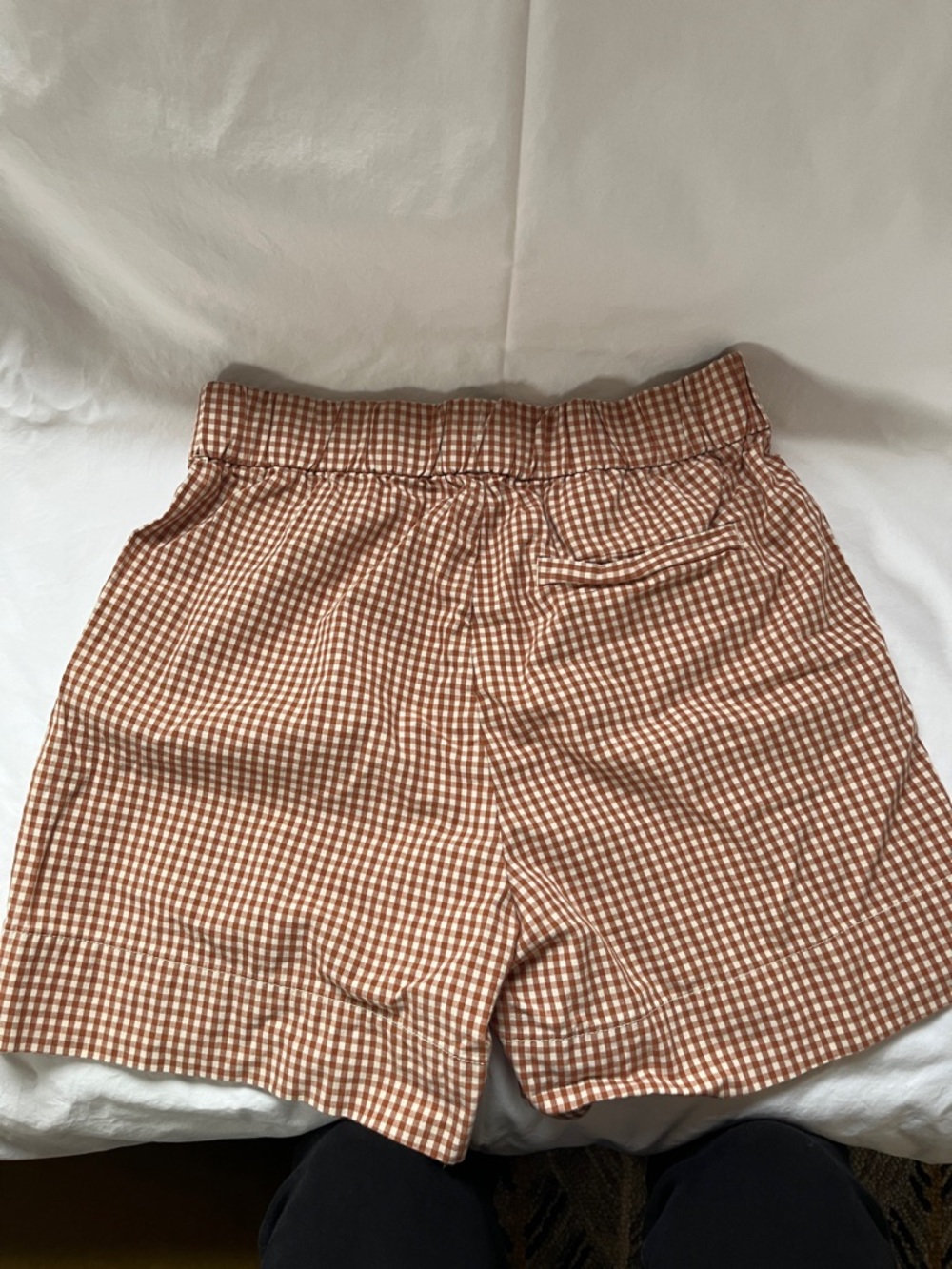Everlane Rust Gingham Elastic-Waist Women's Shorts - Picture 3 of 4